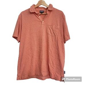 Patagonia Men’s Daily Polo Shirt Size L Orange Striped Short Sleeve Organic